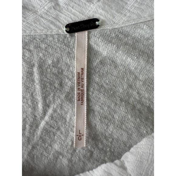 Free People Size L Linen Blend Casual Pullover Top White Short Sleeve - Picture 5 of 7